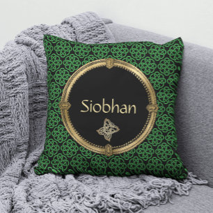 Groene en Zwarte Keltische Knot Personalised Throw Kussen
