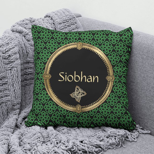 Groene en Zwarte Keltische Knot Personalised Throw Kussen (Creator heeft geüpload)