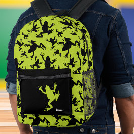 Groene en Zwarte Kikkerpatroon Kinder School Bedrukte Rugzak