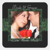 Groene en zwarte liefde nooit foto mislukt vierkante sticker (Voorkant)