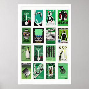 Groene en zwarte luciferdoosje label collage, retr poster