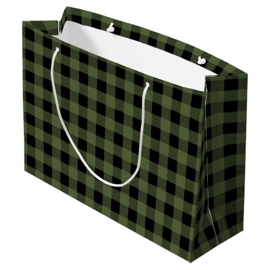 Groene en zwarte Lumberjack Play Gift Bag, glanzen Groot Cadeauzakje (Achterkant Gekanteld)