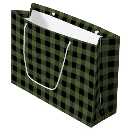 Groene en zwarte Lumberjack Play Gift Bag, glanzen Groot Cadeauzakje (Voorkant Gekanteld)