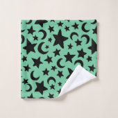 Groene en zwarte maan sterren bad handdoek (Wasdoekje)