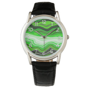 Groene en zwarte marmer als Striped Fluid Art Horloge