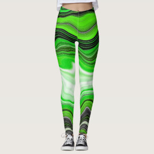Groene en zwarte marmer als Striped Fluid Art Leggings