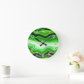 Groene en zwarte marmer als Striped Fluid Art Ronde Klok (Huis)
