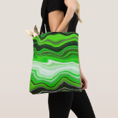 Groene en zwarte marmer als Striped Fluid Art Tote Bag (Dichtbij)