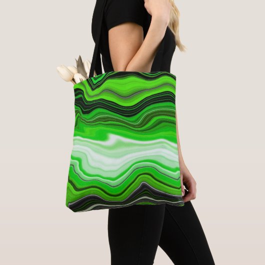 Groene en zwarte marmer als Striped Fluid Art Tote Bag (Dichtbij)