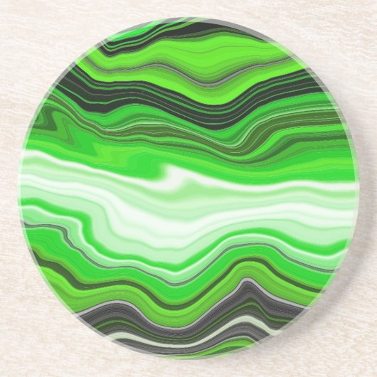 Groene en zwarte marmer als Striped Fluid Art Zandsteen Onderzetter (Voorkant)