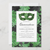 -groene en zwarte Masquerade Quinceañera Kaart (Voorkant)