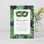 -groene en zwarte Masquerade Quinceañera Kaart (Staand voorkant)