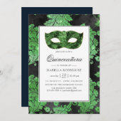 -groene en zwarte Masquerade Quinceañera Kaart (Voorkant / Achterkant)