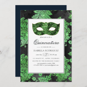 -groene en zwarte Masquerade Quinceañera Kaart