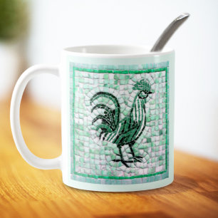 Groene en Zwarte Mozaïek Kip Kunst Koffiemok