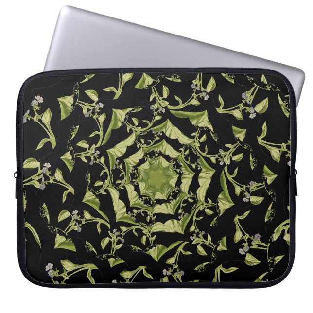 Groene en zwarte natuur hypnose fractal laptop sleeve (Voorkant)