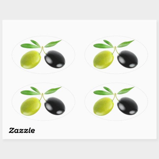 Groene en zwarte olijven ovale sticker (Vel)