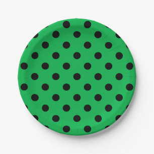 Groene en zwarte poka Dots Papieren Bordje