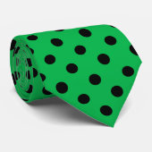 Groene en zwarte polka stippen stropdas (Opgerold)