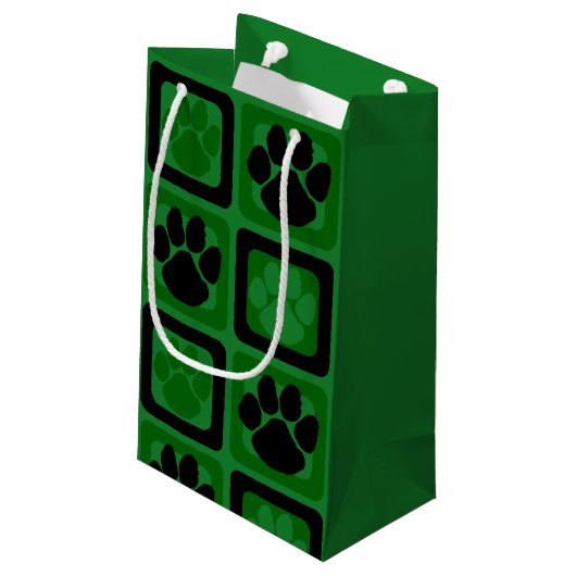 Groene en Zwarte Pootafdruk Klein Cadeauzakje (Achterkant Gekanteld)