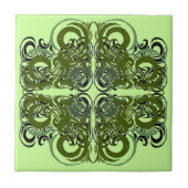 Groene en zwarte retro Tegels Tegeltje (Voorkant)