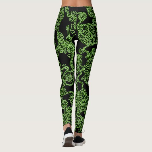Groene en zwarte schedel leggings (Achterkant)