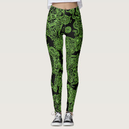 Groene en zwarte schedelleggings leggings