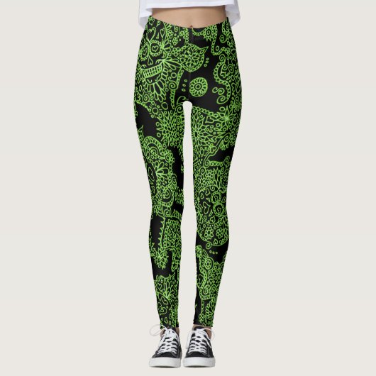 Groene en zwarte schedelleggings leggings (Voorkant)