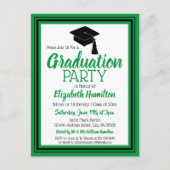 Groene en Zwarte Schoolkleurpartij Afstudeerder Uitnodiging Briefkaart (Voorkant)