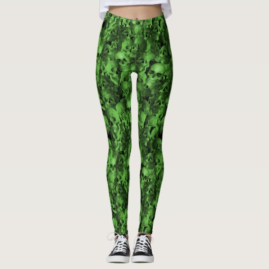 Groene en zwarte Skulls Leggings (Voorkant)