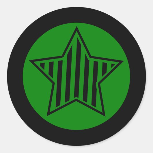 Groene en Zwarte Ster Ronde Sticker (Voorkant)