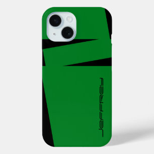 Groene en zwarte streep op Stripe Minimalist, naam iPhone 15 Case