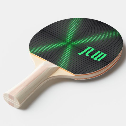 Groene en zwarte streep-techniek met Initialen Tafeltennisbatje (Voorkant Gekanteld)