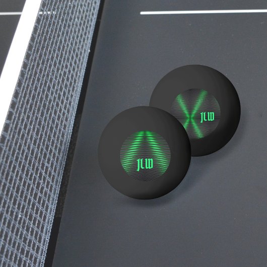 Groene en zwarte strepen Abstract met Initialen Pingpongbal