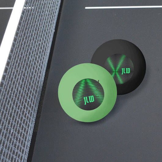 Groene en zwarte strepen Abstract met Initialen Pingpongbal