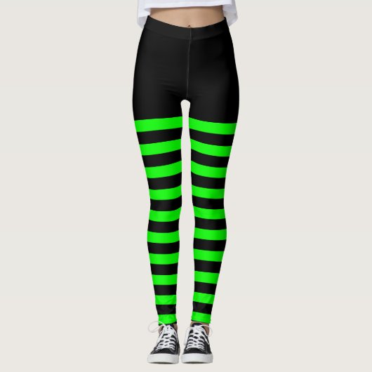 Groene en zwarte stripes Halloween Striped Witch Leggings (Voorkant)