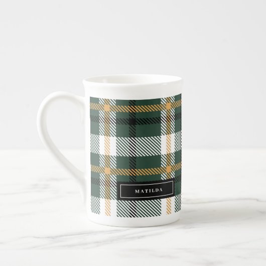 Groene en zwarte tartan check plaid kerst porselein kop (Links)
