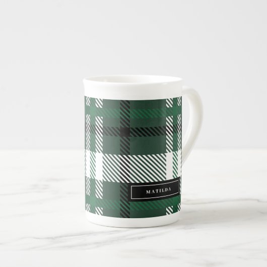 Groene en zwarte tartan check plaid kerst porselein kop (Voorkant rechts)