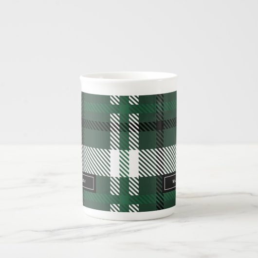 Groene en zwarte tartan check plaid kerst porselein kop (Voorkant)