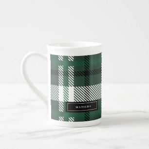 Groene en zwarte tartan check plaid kerst porselein kop