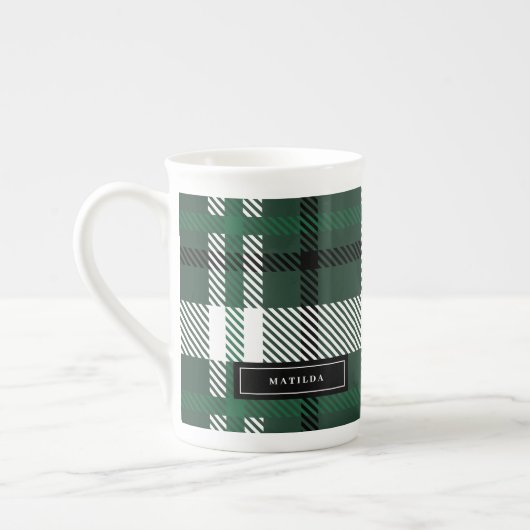 Groene en zwarte tartan check plaid kerst porselein kop (Links)