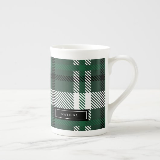 Groene en zwarte tartan check plaid kerst porselein kop (Rechts)