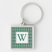 Groene en zwarte tartan geruite monogram sleutelhanger (Voorkant)