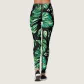 Groene en zwarte tropische Monstera Leaf Leggings (Achterkant)