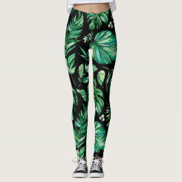 Groene en zwarte tropische Monstera Leaf Leggings