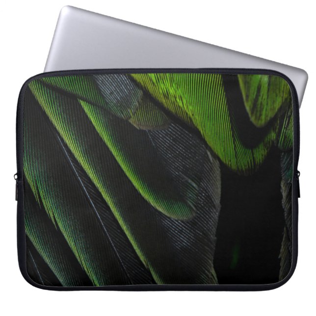 Groene en zwarte vlechttextiel laptop sleeve (Voorkant)