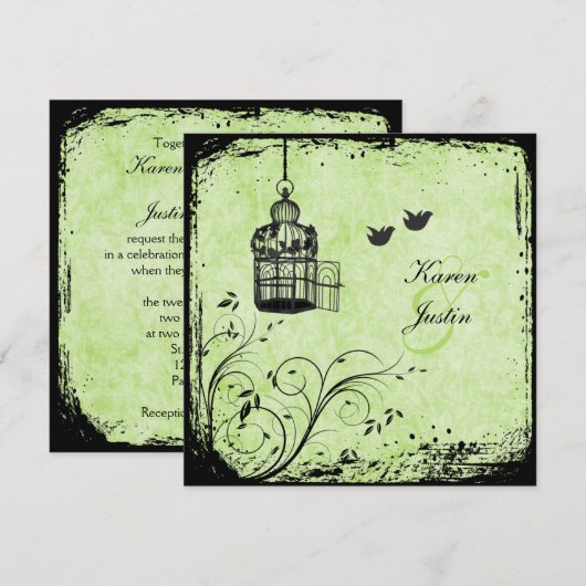 Groene en Zwarte Vogel- en Vezeluitroeping Kaart (Voorkant / Achterkant)