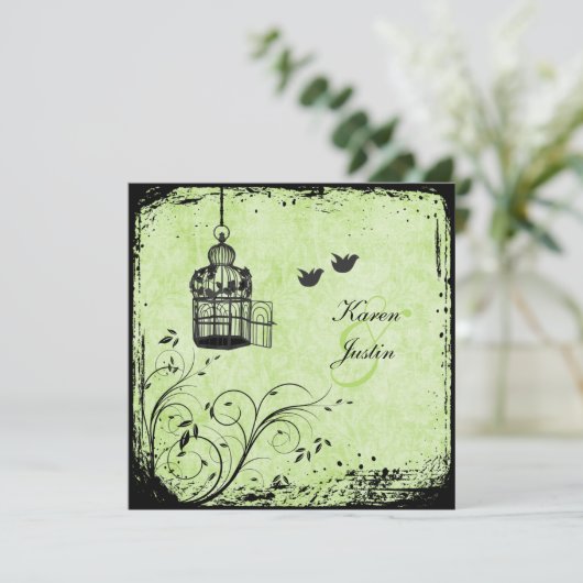 Groene en Zwarte Vogel- en Vezeluitroeping Kaart (Staand voorkant)