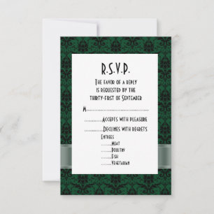Groene en zwarte vogel officiële bruiloft R.S.V.P. RSVP Kaartje