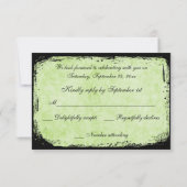 Groene en Zwarte Vogelkooi Onvolpreidelijke Liefde RSVP Kaartje (Achterkant)